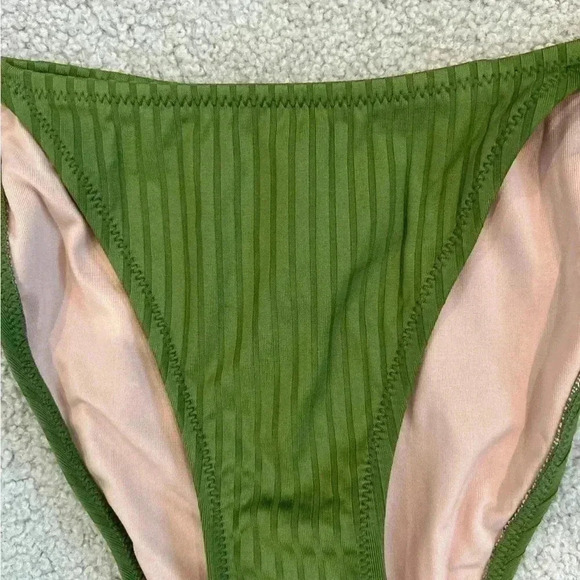 NWT J crew green Wide-rib curved-waist cheeky string bikini bottom with rings - Picture 3 of 7